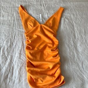 Vibrant Orange V-Neck Dress